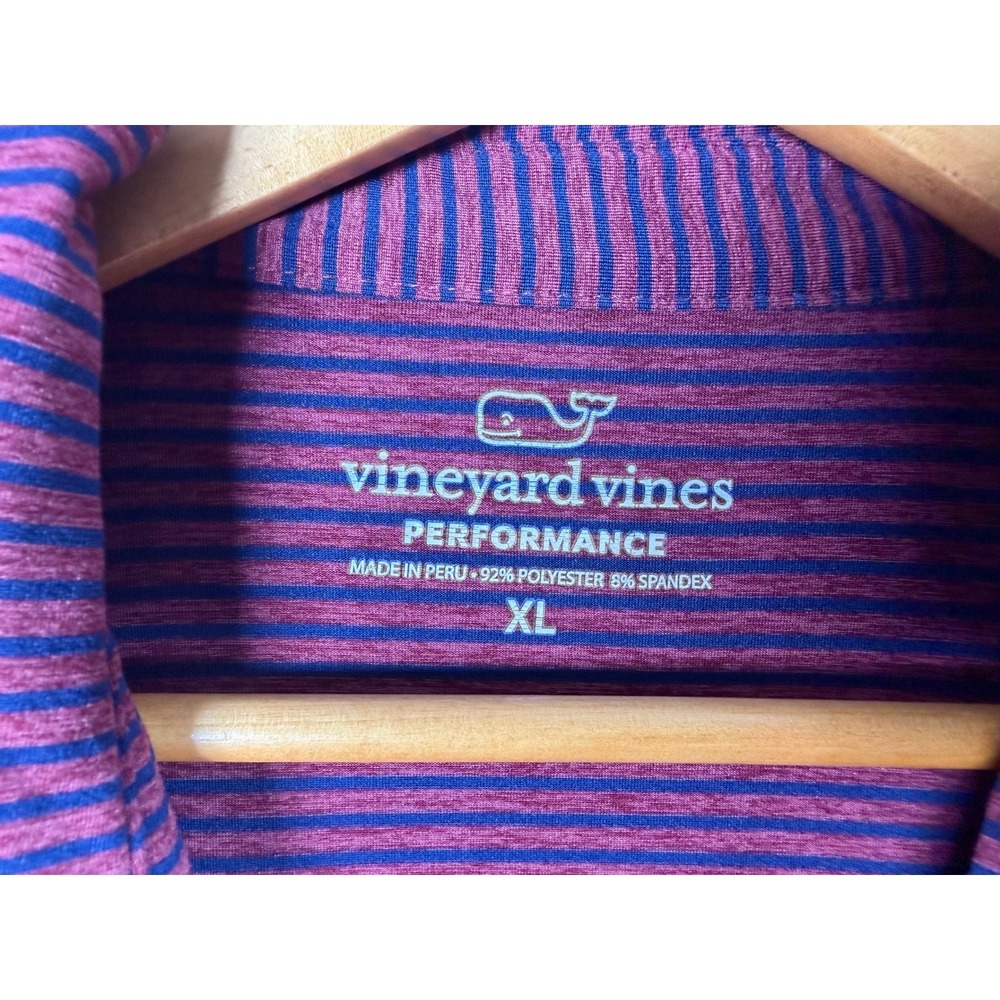 Vineyard Vines Performance Polo Shirt Mens XL Maroon Blue Striped Short Sleeve - Picture 6 of 6